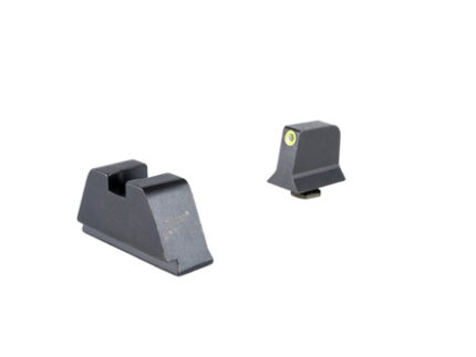 SUPPRESSOR / OPTIC HEIGHT SIGHTS - GLOCK STANDARD FRAME, FRONT YELLOW OUTLINE / GREEN TRITIUM, REAR METAL