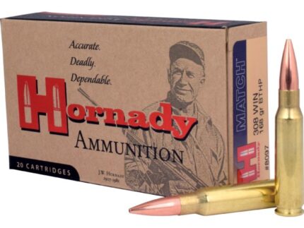 HORNADY MATCH 308 WIN 168GR BTHP 20RD BX 200RD CASE