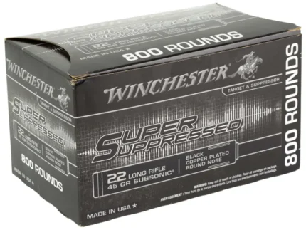 WINCHESTER 22 LR SUPER SUPRESSED RN CP 45 GR SUBSONIC 800 RD/BX 2 BX/CS