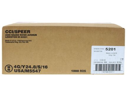 CCI Blazer Brass Handgun Ammunition 9mm Luger 124 gr. FMJ 1090 fps 1000/ct (20-50/ct)