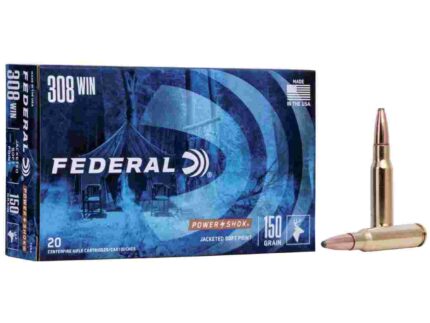 Federal Power-Shok Rifle Ammunition .308 Win 150 gr SP 2820 fps 20/ct