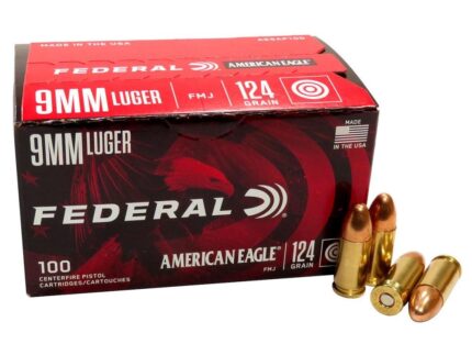 Federal American Eagle Handgun Ammo 9mm Luger 124 gr FMJ 1150 fps 100/ct