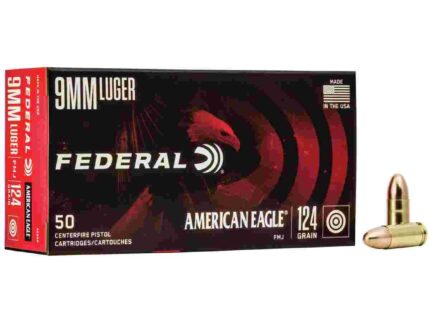American Eagle Handgun Ammunition 9mm Luger 124 gr FMJ 1150 fps 50/ct