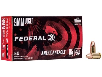 American Eagle Handgun Ammunition 9mm Luger 115 gr FMJ 1180 fps 1000/ct Case