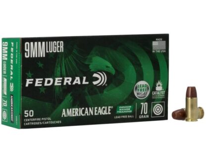 Federal American Eagle IRT Lead Free Handgun Ammunition 9mm Luger 70gr FMJ 1625 fps 50/ct