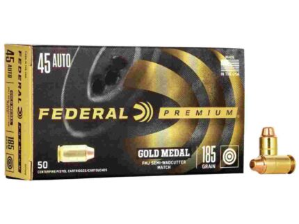Federal Premium Gold Medal Handgun Ammunition .45 ACP 185 gr FMJ-SWC 770 fps 50/box