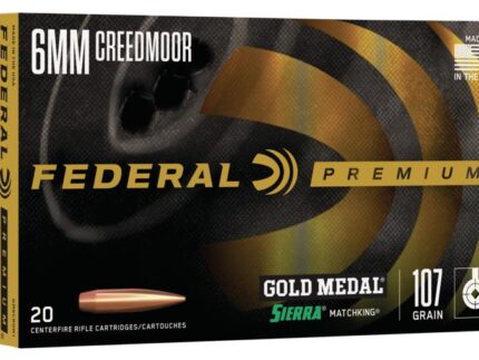 Federal Premium Gold Medal Sierra Matchking Ammunition 6mm Creedmoor 107 gr BTHP 3000 fps 20/ct