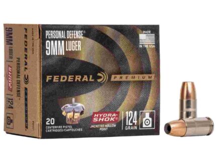 Federal Premuim Personal Defense Handgun Ammunition 9mm Luger 124 gr JHP 1120 fps 20/ct