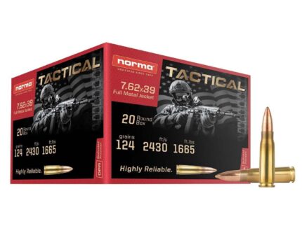 Norma Range & Training Rifle Ammunition 7.62x39 124gr FMJ 2430 fps 20/ct