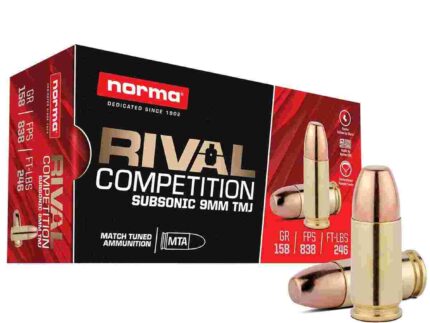 Norma Rival Competition Subsonic Ammunition 9mm Luger 158gr TMJ 838 fps 50/ct