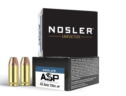 Nosler ASP Suppressor Ready Handgun Ammunition .45 ACP 230gr JHP 850 fps 20/ct