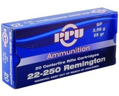 PPU Rifle Ammunition 22-250 Rem 55 gr SP 3680 fps 20/ct