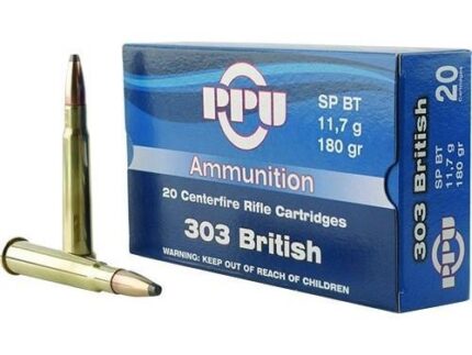 PPU Rifle Ammunition .303 British 180 gr SPBT 2460 fps 20/ct