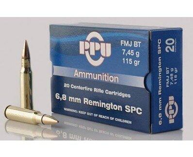 PPU Standard Rifle Ammunition 6.8mm SPC 115 gr FMJBT 2624 fps 20/ct