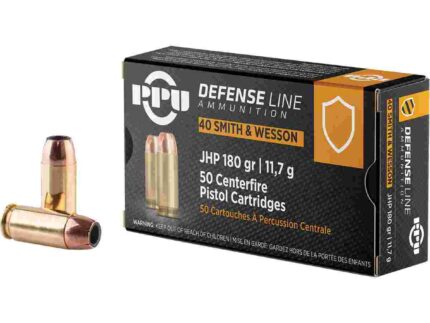 PPU Handgun Ammunition .40 S&W Auto 180 gr JHP 967 fps 50/ct