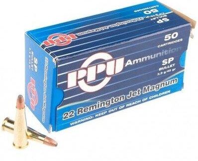 PPU Rifle Ammunition .22 Rem Jet Magnum 45 gr SP 770 fps  50/ct