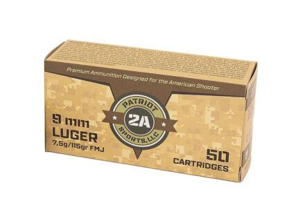 Patriot Sports Brass Case Handgun Ammunition 9mm Luger 115gr FMJ 1230 fps 50/ct
