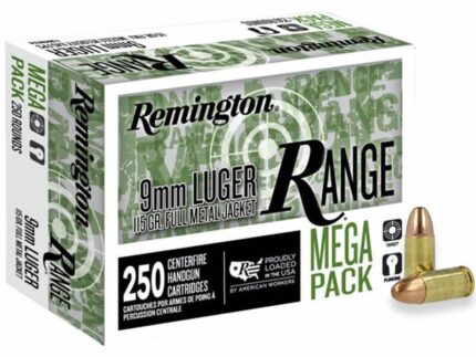 Remington Range Handgun Ammunition 9mm Luger 115 gr. FMJ 1145 fps 250/ct