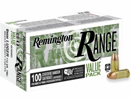 Remington Range Handgun Ammunition 9mm Luger 115gr FMJ 1145 fps 100/ct