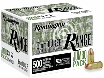 Remington Range Handgun Ammo 9mm Luger 115 gr FMJ 1145 fps 500/ct