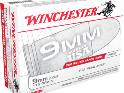 Winchester USA Handgun Ammunition 9mm Luger 115 gr. FMJ 1190 fps 200/ct Bulk