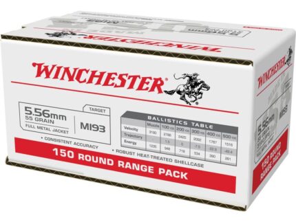 Winchester USA Lake City M193 Rifle Ammunition 5.56mm 55 gr. FMJ 3240 fps 150/ct