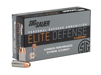 Sig Sauer Elite V-Crown Handgun Ammunition 9mm Luger 124gr JHP 1165 fps 50/ct
