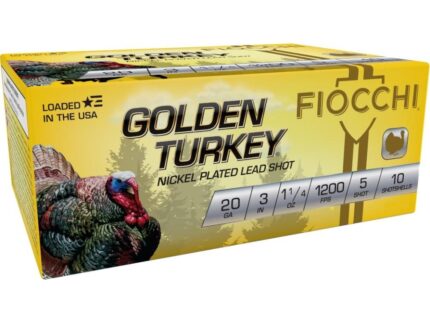 Fiocchi Golden Turkey Nickel plated Shotshells 20ga 3" 1-1/4oz 1200 fps #5 10/ct