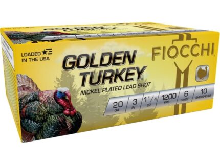 Fiocchi Golden Turkey Nickel plated Shotshells 20ga 3" 1-1/4oz 1200 fps #6 10/ct
