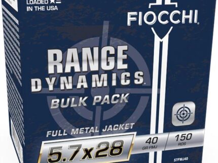 Fiocchi Range Dynamics Handgun Ammunition 5.7x28 FN 40gr FMJ 1700 fps 150/ct