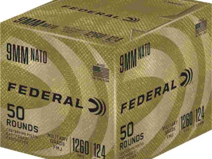 Federal NATO Military Grade Ball Handgun Ammunition 9mm Luger 124 gr FMJ 1030 fps 50/ct