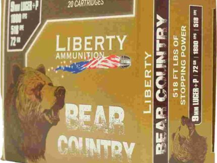 Liberty Bear Country Handgun Ammunition 9mm(+P) 72gr Solid 1850 fps 20/cts