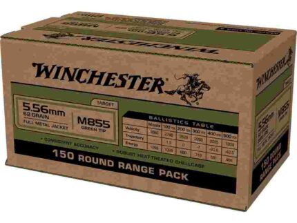 Winchester USA Lake City M855 Green Tip Rifle Ammunition 5.56mm 62 gr. FMJ 1255 fps 150/ct
