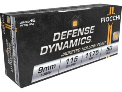 Fiocchi Pistol Shooting Dynamics Handgun Ammunition 9mm Luger 115 gr JHP 1175 fps 50/ct