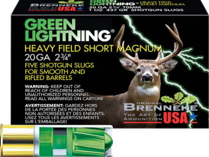 BRENNEKE USA GREEN LIGHTNING - 20GA 2.75" 1OZ SLUG 5RD 50BX/C