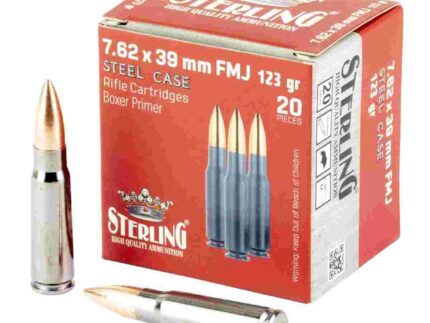 Sterling Exclusive Steel Cased 7.62x39 Rifle Ammo - 123 Grain | FMJ | 20rd Box