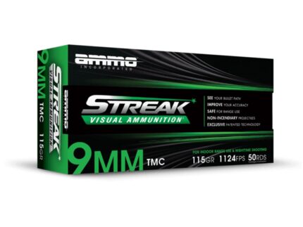 Ammo Inc Streak Handgun Ammunition 9mm Luger Green 115gr TMJ 1124 fps 50/ct