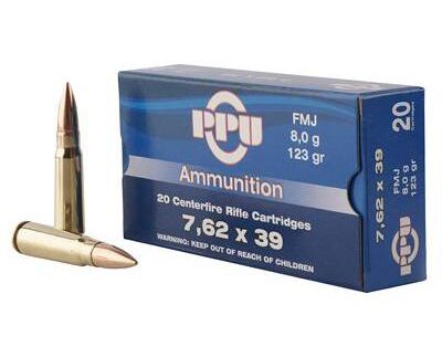 PPU Rifle Ammunition 7.62x39 123gr FMJ 2350 fps 20/ct