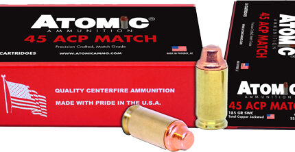 ATOMIC 45 ACP MATCH 185GR LEAD - SWC COPPER PLATED 50RD 10BX/CS