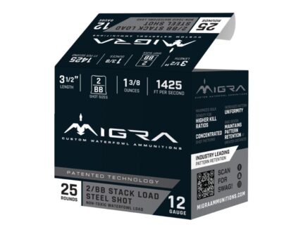 Migra Steel Waterfowl Stacked Shotshells 12ga 3.5" 1-3/8oz 1425 fps #2 & #BB 25/ct