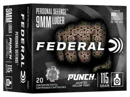 Federal Personal Defense Punch Handgun Ammunition 9mm Luger 115gr JHP 1180 fps 20/ct