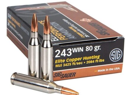 Sig Sauer Elite Copper Hunting Rifle Ammo 243 Win  80 gr. Solid Copper 20 rd.