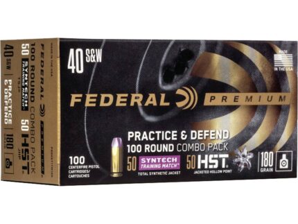 Federal Practice & Defend Pistol Ammo 40 S&W 180 gr. HST/Syntech 100 rd.