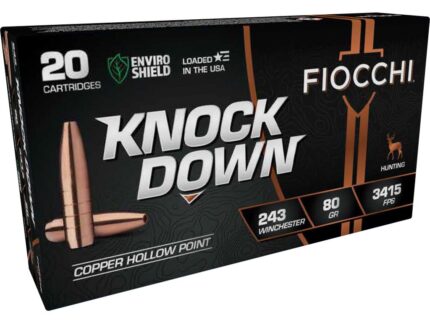 Fiocchi Knock Down Rifle Ammo 243 Win. 80 gr. Copper HP 20 rd.