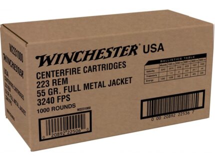 Winchester USA Lake City Rifle Ammunition .223 Rem 55 gr. FMJ 3240 fps 1000/ct (Bulk)