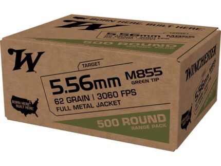Winchester USA Lake City M855 Green Tip Rifle Ammunition 5.56mm 62 gr. FMJ 3060 fps 500/ct