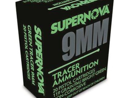 Supernova Tracer Pistol Ammunition  9mm 119 gr. FMJ Green Tracer 20 rd.
