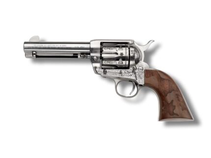 EMF Cowpoke Revolver .45 Colt 6rd Capacity 4.75" Barrel Nickel Finish Engraved Cowhide Walnut Grip