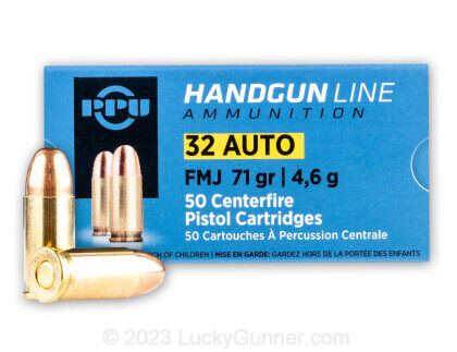 PPU 32 AUTO 71GR FMJ 50RD BOX 20 BOXES PER CASE