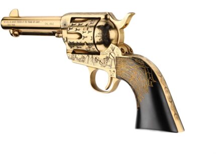 Pietta Keeper of the Plains Revolver 45 Colt 4.75 in Gold w/Engraved FM/BRL/CYL 6 rd.